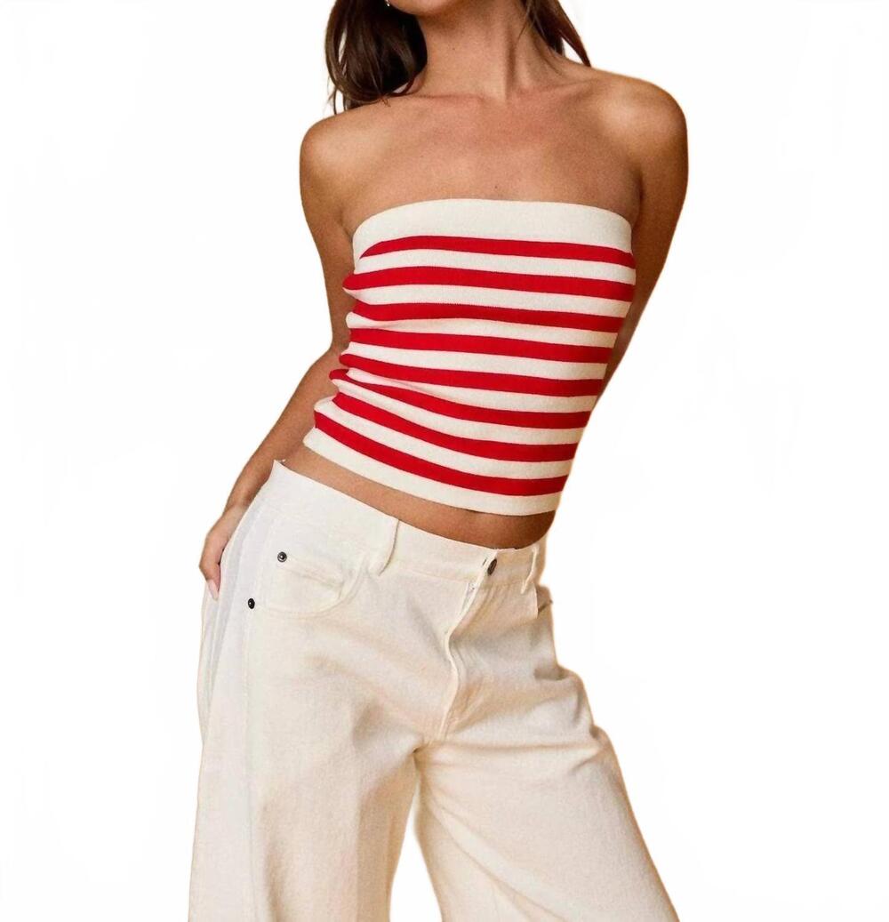 NEW PAPERMOON striped tube top in red/ivory